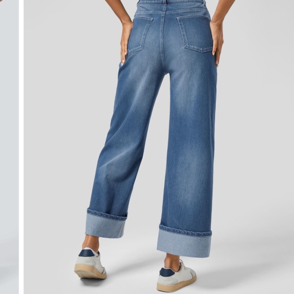 Halara Flex™ High Waisted Pockets Rolled Hem Wide Leg Washed Casual Jeans - Picture 10 of 11